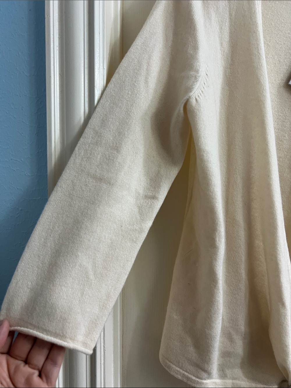 Garnet Hill Cream Tie-Front Knit Cashmere Cardigan - Picture 4 of 8